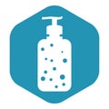 Liquid soap icon. A bottle with a dispenser for liquid soap or disinfectants. Bubbles in the bottle. Royalty Free Stock Photo