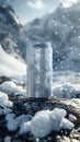 Liquid soda freezes on a snowy rock, creating a glacial landform