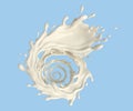 Liquid spinning twisted white milk splash isolated on background