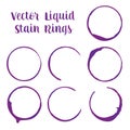 Liquid stains rings traces from glasses vector illustrations