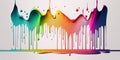 Liquid sticky paint running down, realistic gradient rainbow paint, random pattern on white background, AI generative panoramic