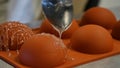 Liquid sugar is poured on the form Royalty Free Stock Photo