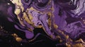 Liquid Swirls in Beautiful Purple and Black colors, with Gold Powder. Abstract Acrylic Pour Background Royalty Free Stock Photo