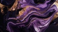 Liquid Swirls in Beautiful Purple and Black colors, with Gold Powder. Abstract Acrylic Pour Background Royalty Free Stock Photo