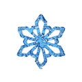 Liquid translucent snowflake made of crystal blue water isolated on white background. 3d render.