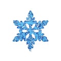 Liquid translucent snowflake made of crystal blue water isolated on white background. 3d render.