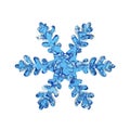 Liquid translucent snowflake made of crystal blue water isolated on white background. 3d render. Royalty Free Stock Photo