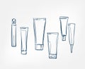 Liquid tube cosmetics jars line art sketch outline isolated design element cosmetics vector