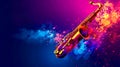 A liquid violet saxophone in a vibrant underwater sky. copy space Royalty Free Stock Photo