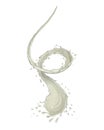 Liquid white milk yogurt or moisturizer splash and spinning isolated on white background.