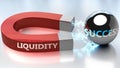 Liquidity helps achieving success - pictured as word Liquidity and a magnet, to symbolize that Liquidity attracts success in life