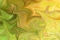 Liquify Abstract Pattern With Green And Yellow Graphics Color Art Form. Digital Background With Liquifying Flow