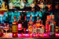 A liquor bottle in an upscale bar full of night light Royalty Free Stock Photo