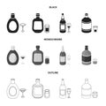Liquor chocolate, champagne, absinthe, herbal liqueur.Alcohol set collection icons in black,monochrome,outline style Royalty Free Stock Photo