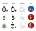 Liquor chocolate, champagne, absinthe, herbal liqueur.Alcohol set collection icons in cartoon,black,outline,flat style Royalty Free Stock Photo