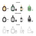 Liquor chocolate, champagne, absinthe, herbal liqueur.Alcohol set collection icons in cartoon,outline,monochrome style Royalty Free Stock Photo