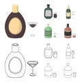 Liquor chocolate, champagne, absinthe, herbal liqueur.Alcohol set collection icons in cartoon,outline style vector Royalty Free Stock Photo