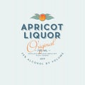 Liquor Label with Ripe Apricot and Letters. Fruit with leaves in a circle. Royalty Free Stock Photo