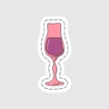 Liquor wineglass as a sticker. Cartoon sketch graphic design. Doodle style. Colored hand drawn image. Party drink concept for Royalty Free Stock Photo