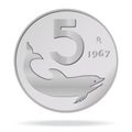 5 Lire of Italy in front. Vector illustration