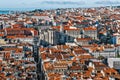 Lisboa old town aerial panorama, Elevador Santa Justa. Lisbon Portugal