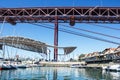 Lisboa, Portugal, Santo Amaro Dock, 25 de Abril Bridge and entertainment area coverage Royalty Free Stock Photo