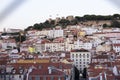 Lisboa, Portugal - 19.09.2023 View to Sao Jorge Castle and cityscape in Lisbon, from Santa Justa Elevator. Lisbon city, Portugal. Royalty Free Stock Photo