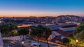 Lisbon aerial cityscape skyline night to day timelapse from viewpoint of St. Peter of Alcantara, Portugal Royalty Free Stock Photo