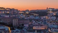 Lisbon aerial cityscape skyline night to day timelapse from viewpoint of St. Peter of Alcantara, Portugal Royalty Free Stock Photo