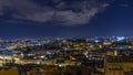 Lisbon aerial panorama view of city centre with illuminated building at Autumn night , Portugal Royalty Free Stock Photo