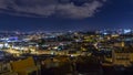 Lisbon aerial panorama view of city centre with illuminated building at Autumn night , Portugal Royalty Free Stock Photo