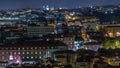 Lisbon aerial panorama view of city centre with illuminated building at Autumn night , Portugal Royalty Free Stock Photo