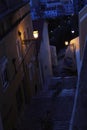Lisbon alleys in nocturnal cold colors