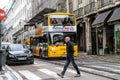 The Lisbon sightseeing bus tour in Lisbon, Portugal. The Lisbon bus tour is popular service for tourists Royalty Free Stock Photo