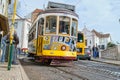 Touristic electric tram in a street of downtown Lisbon, Portugal Royalty Free Stock Photo