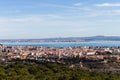 Lisbon as seen from the Panoramico de Monsanto, a building built in the sixties as a restaurant, now abandoned Royalty Free Stock Photo