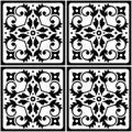 Lisbon Azulejo style vector seamless tile pattern in black and white inspired by art from Portugal, floral tiles Royalty Free Stock Photo