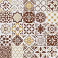 Lisbon Azulejos tile vector pattern, Portuguese or Spanish retro old tiles mosaic, Mediterranean seamless brown design