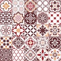 Lisbon Azulejos tile vector pattern, Portuguese or Spanish retro old tiles mosaic, Mediterranean seamless brown design