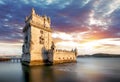 Lisbon, Belem tower at sunset, Lisboa - Portugal Royalty Free Stock Photo