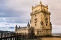 Lisbon, Belem Tower - Tagus River, Portugal one of the most famous attractions of Portugal, iconic monument built as a defense Royalty Free Stock Photo