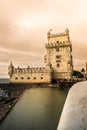 Lisbon, Belem Tower - Tagus River, Portugal one of the most famous attractions of Portugal, iconic monument built as a defense Royalty Free Stock Photo