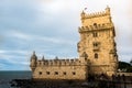 Lisbon, Belem Tower - Tagus River, Portugal one of the most famous attractions of Portugal, iconic monument built as a defense Royalty Free Stock Photo