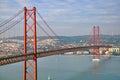 Lisbon bridge on sunset Royalty Free Stock Photo