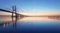 Lisbon bridge - Vasco da Gama at sunrise, Portugal Royalty Free Stock Photo