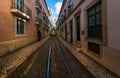 Lisbon cable cars. Funicular Bika. Portugal. Royalty Free Stock Photo