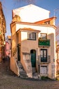 Old town of Lisbon, narrow streets, old colorful houses, urban cityscape from Portugal