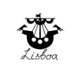 Lisbon city city icon. Ship with birds Lisboa city symbol. Travel Portugal sign.
