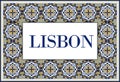 Lisbon city sign with frame of azulejos traditional portuguese ornament. Travel background with pattern ceramic of Portugal