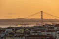 Lisbon City and 25th April Bridge at Sunset. Portugal Royalty Free Stock Photo